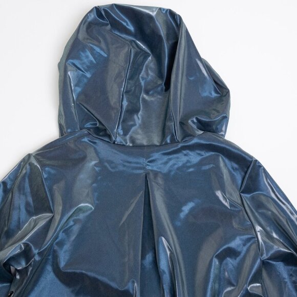 RAINS A-Line Waterproof Hooded Rain Jacket in Sonic Blue Metallic XS - Picture 11 of 15